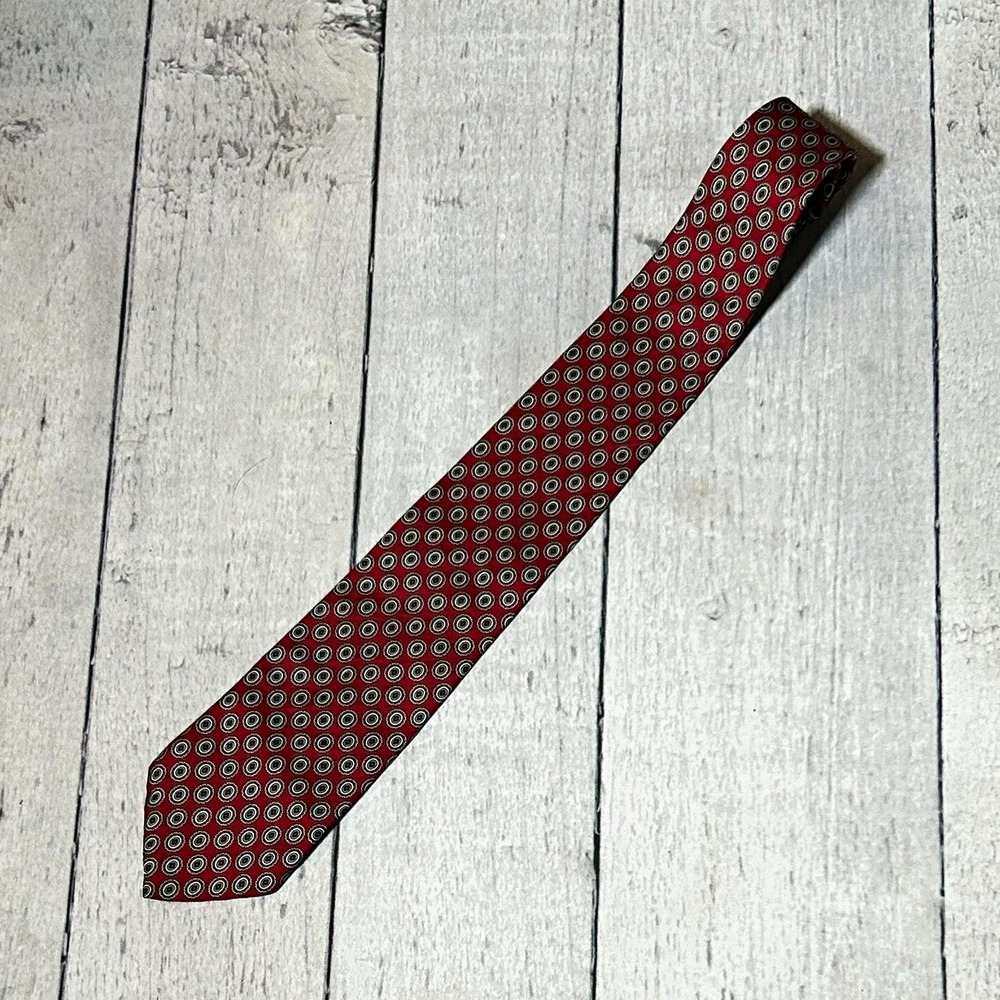 Hastings Bay Hickey Freeman Mens Red White Black Silk Geometric Woven Tie